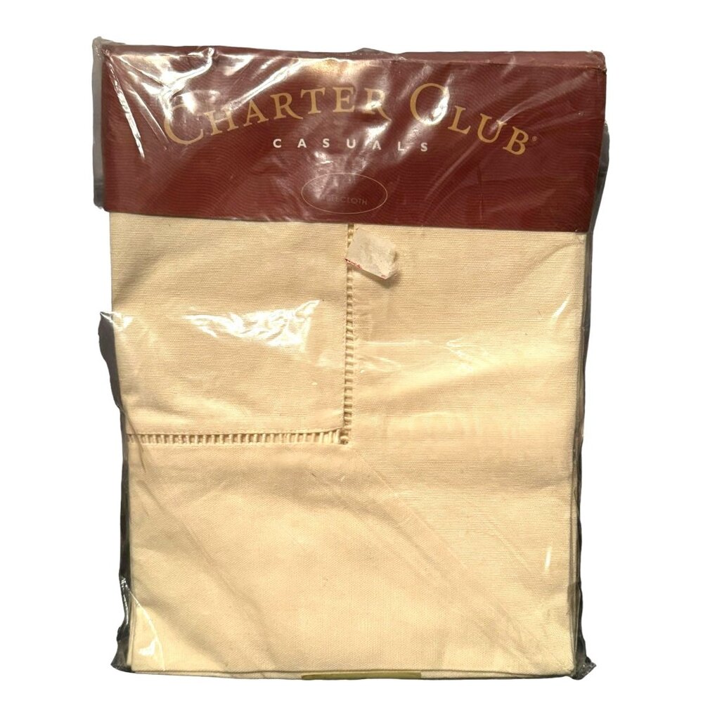 Charter Club Casuals Cream Montauk Hemstitch Tablecloth 52x52